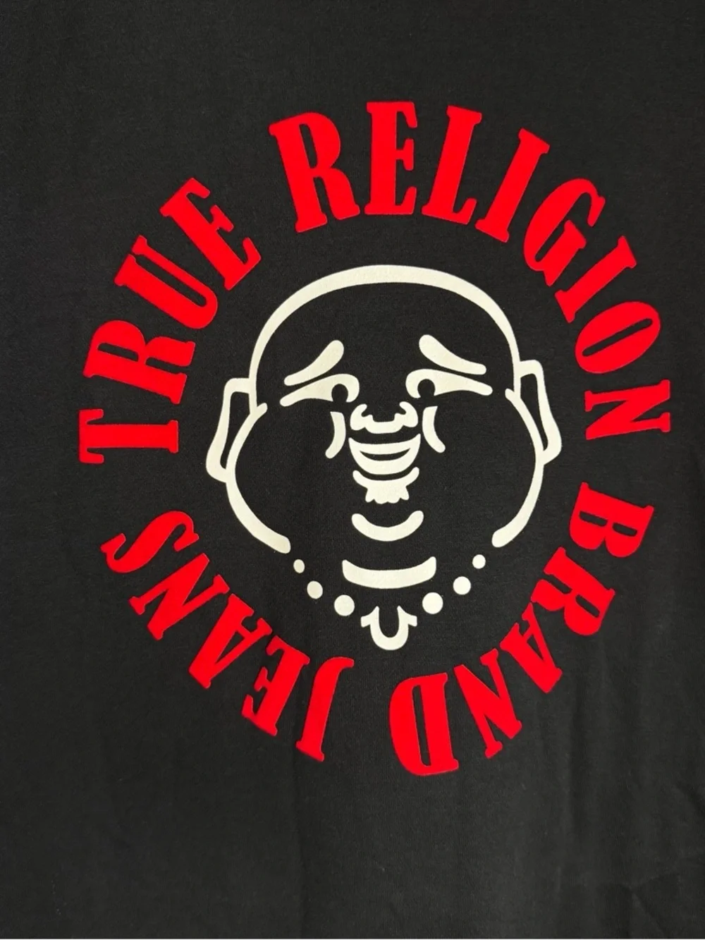 True Religion Black Crewneck with Red and White Logo
